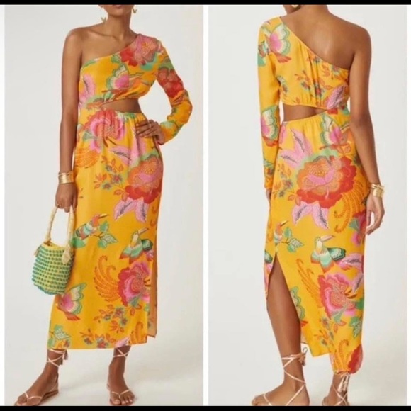 NEW! Farm x Anthropologie Single-Shoulder Printed Maxi Dress Cutout Floral XS - Picture 5 of 16